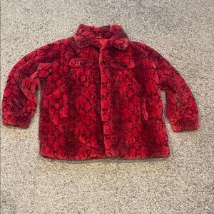 PrettyLittleThing Red Faux Fur Puffer Jacket